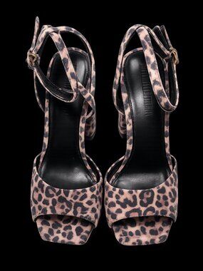 Leopard Print Ankle Strap Block Heels Open Toe Statement Sandals